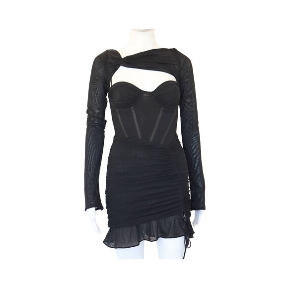 Black Mesh Long Sleeve Corset Dress - US XS - Picture 1 of 1